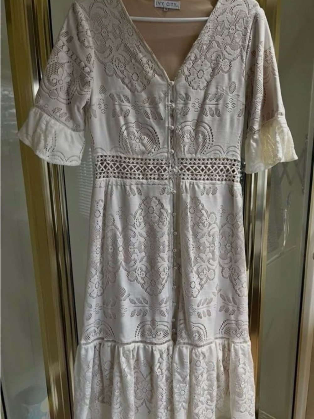 Ivy City Co Cream Crochet Lace Maxi Dress